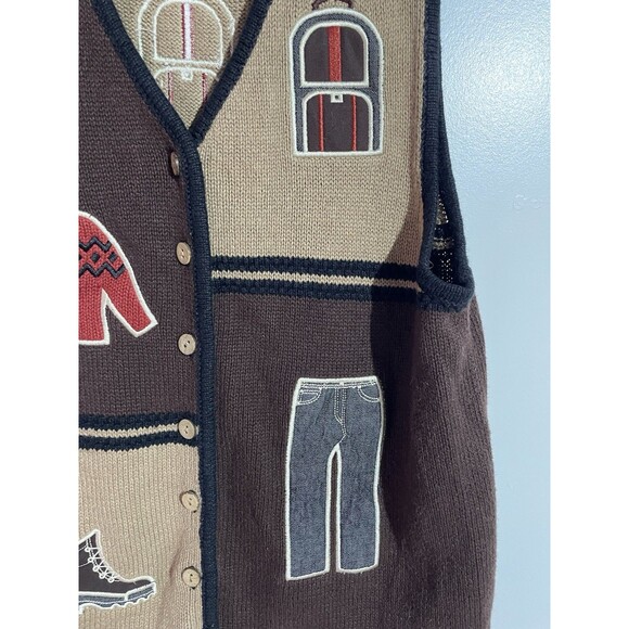 Vtg Christopher & Banks Vest M Brown Hiking Ramie Retro Hand Embroidered 90s Y2K - Picture 5 of 12